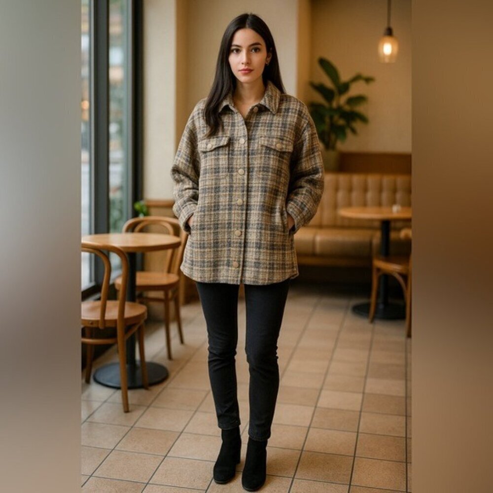 My Little Mushroom Biu Oversized Tweet Cozy Tweed Button Coat Womens Size XS - Picture 11 of 11